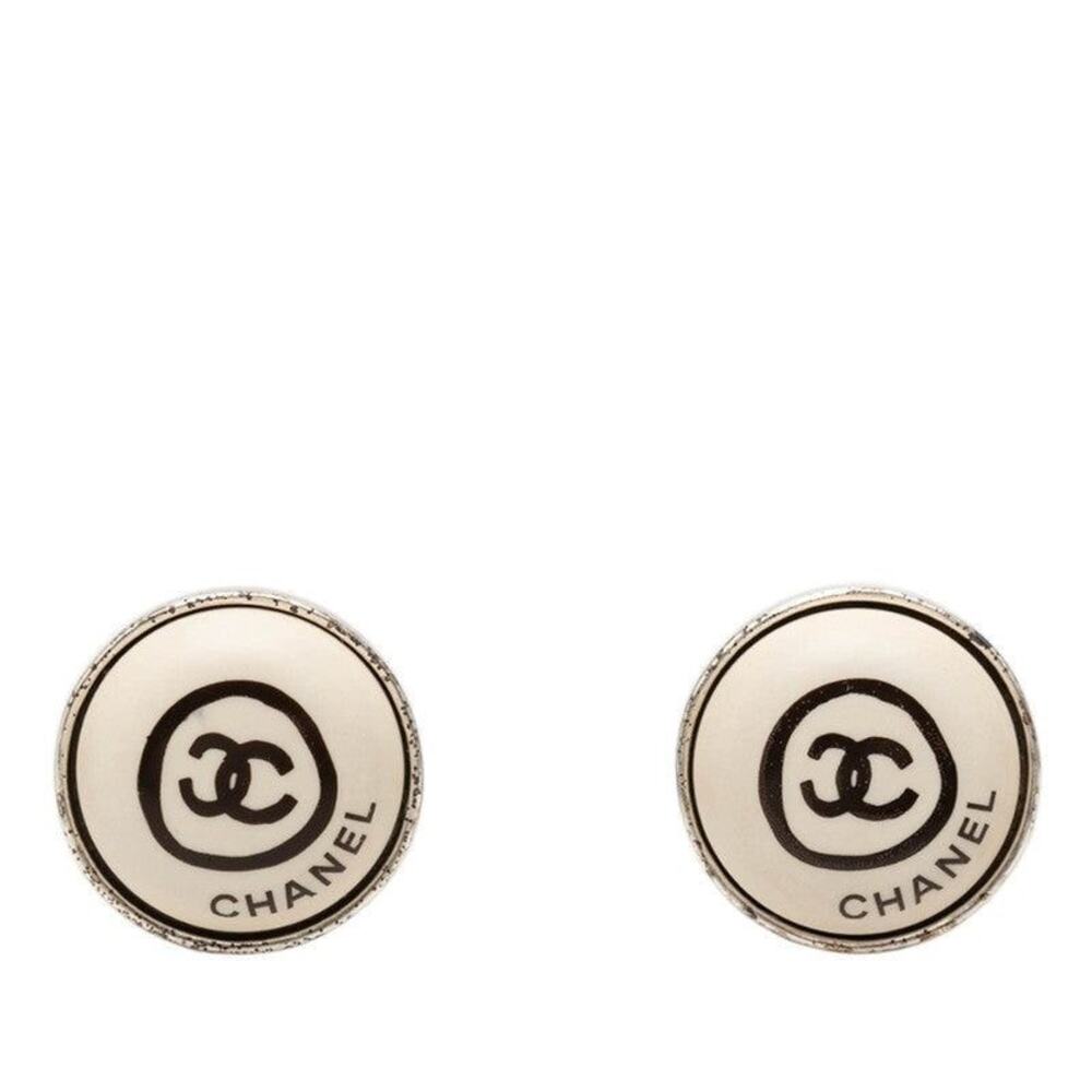 Chanel CC Logo 00T Earrings Silver White